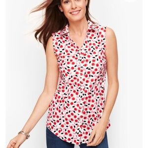 Talbots Perfect Shirt Sleeveless Tulip Print Button Front Size 12